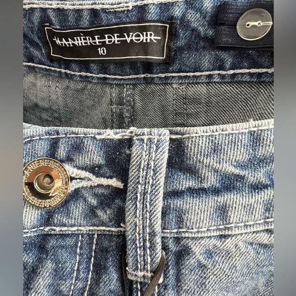 Maniere De Voir 10 Cargo Jeans Washed Blue Baggy Denim Multi Pockets 90s Fit NWT - Picture 6 of 7